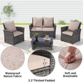 4 Pieces Outdoor Patio Furniture Sets Garden Rattan Chair Wicker Set, Poolside Lawn Chairs With Tempered Glass Coffee Table Porch Furniture, Gray Rattan Sand Color Cushion Yes Complete Patio Set Dark Gray Water Resistant Frame Water Resistant Cushion