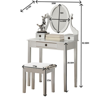 Moniys Wood Moniya Makeup Vanity Table And Stool Set, White White Wood