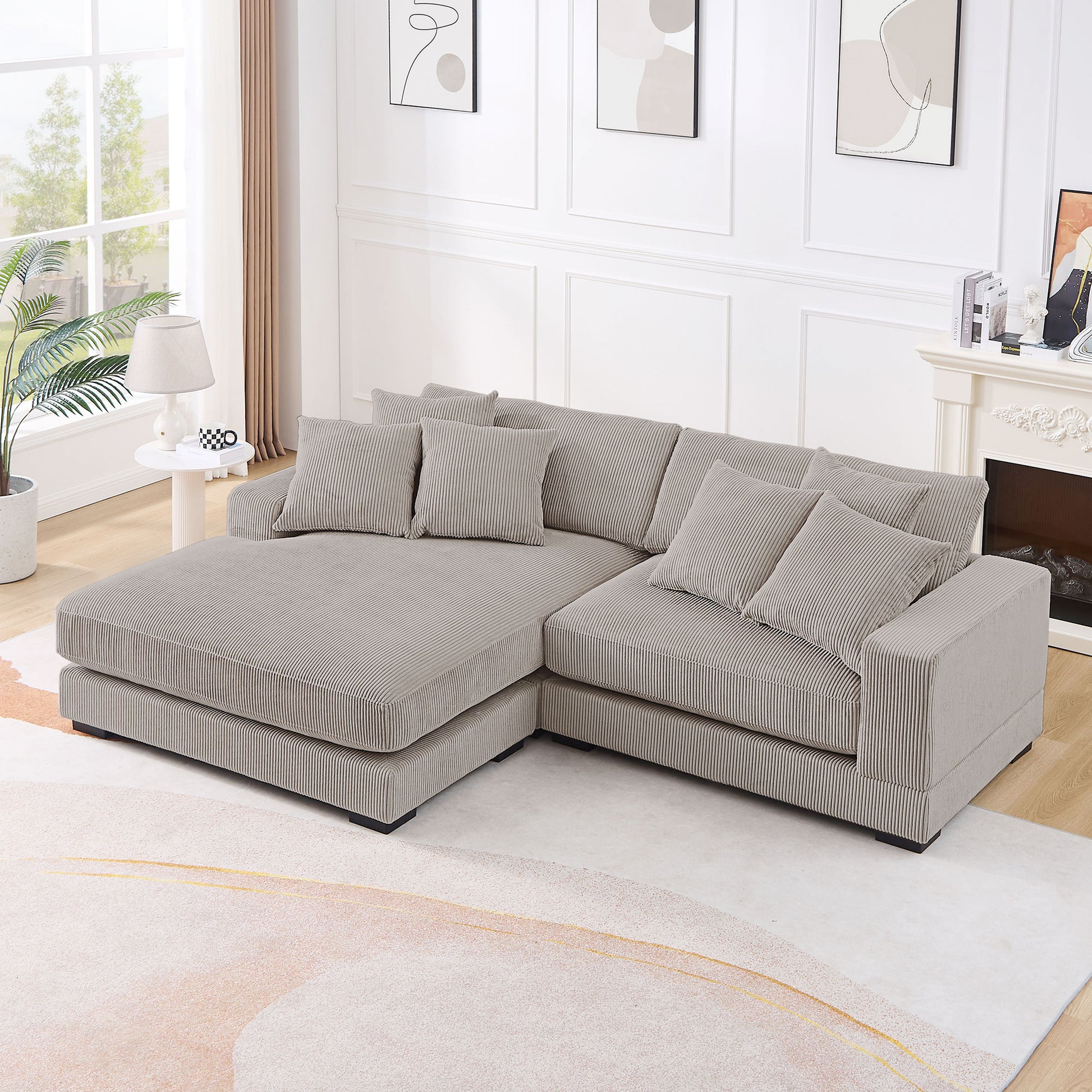 106.28Inch Sectional Couch Covers L Shaped Sofa Covers Chaise Lounge Cover 2 Pieces Sofa Cover Soft With 6Pcs Pillows For Living Room,Office. Light Brown Corduroy 4 Seat