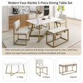 Modern Faux Marble 6 Piece Dining Table Set,60Inch Metal Kitchen Table Set With Upholstered Dining Chairs And Bench, Golden Metal Dining Room Bench Seating Rectangular Dining Table With Chair And Bench Metal Wood Golden Seats 6 60 Inches Farmhouse