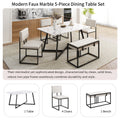 Modern Faux Marble 6 Piece Dining Table Set,60Inch Metal Kitchen Table Set With Upholstered Dining Chairs And Bench, Black Metal Dining Room Bench Seating Rectangular Dining Table With Chair And Bench Metal Wood Black Seats 6 60 Inches Farmhouse Trestle