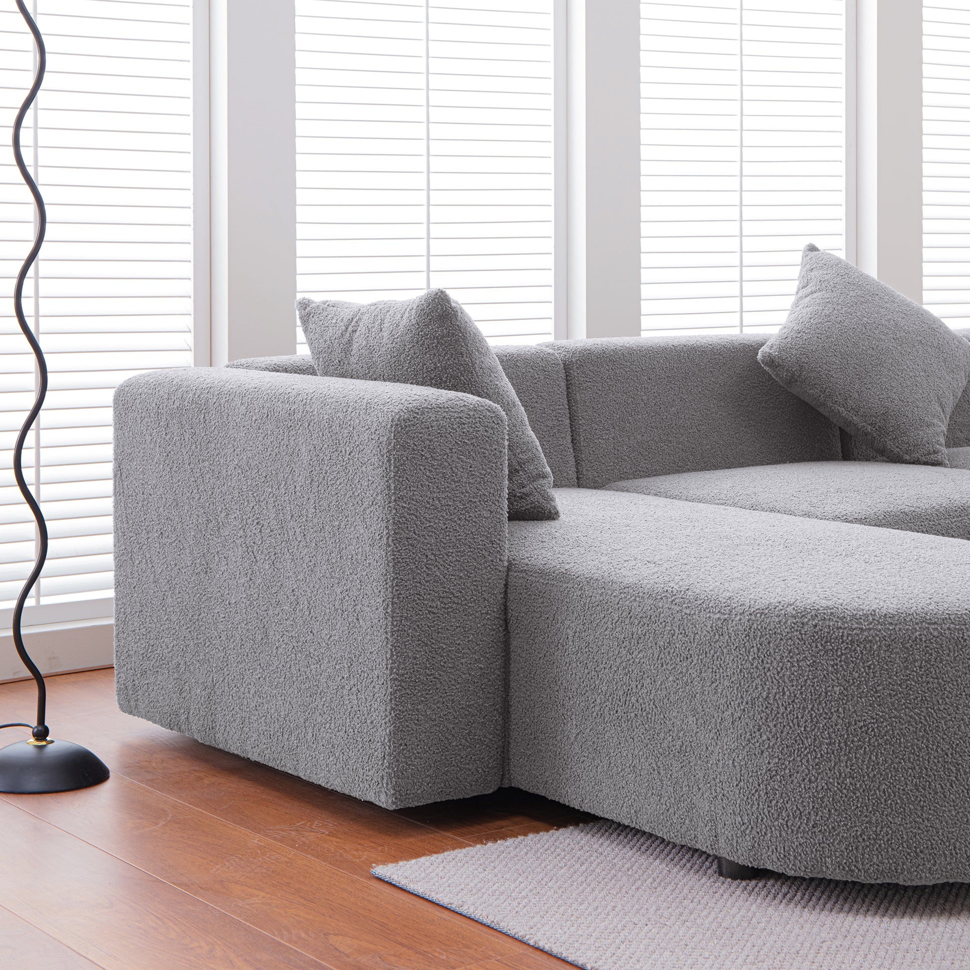 Modern L Shape Boucle Sofa With Curved Seat Facing Left Gray Modern Boucle