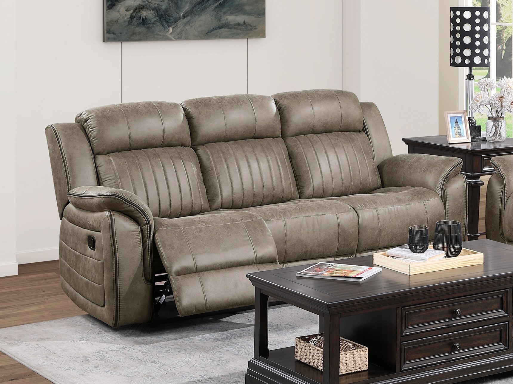 Classic Sandy Brown 1Pc Double Reclining Sofa Plush Comfort Pillow Top Arms Vertical Tufting Solid Wood Luxury Living Room Furniture Brown Sand Microfiber Wood Classic,Luxury,Modern Pillow Top Arms Wood