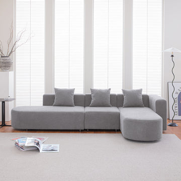 Modern L Shape Boucle Sofa With Curved Seat Facing Right Gray Modern Boucle