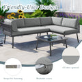 Modern Outdoor 3 Piece Pe Rattan Sofa Set All Weather Patio Metal Sectional Furniture Set With Cushions And Glass Table For Backyard, Poolside, Garden, Gray,L Shaped Yes Sectional Gray Seats 4 Weather Resistant Frame Water Resistant Cushion Garden &
