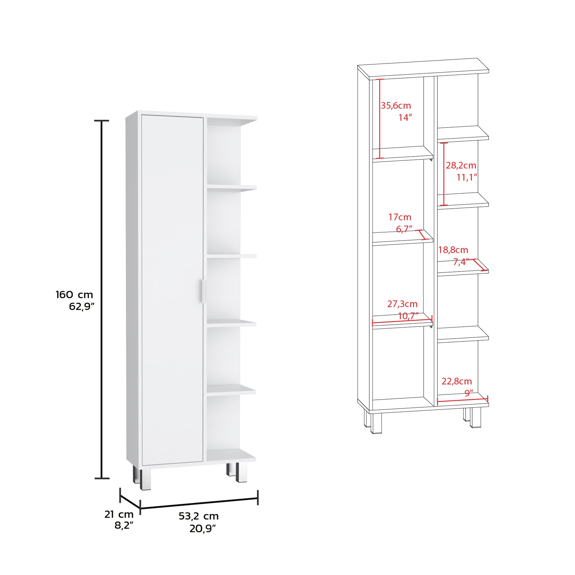 Crovie Linen 63 Inch High Bathroom Cabinet Storage Cabinet With Four Open Shelves White 4 Bathroom Freestanding Modern Mdf Engineered Wood