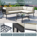 Modern Outdoor 3 Piece Pe Rattan Sofa Set All Weather Patio Metal Sectional Furniture Set With Cushions And Glass Table For Backyard, Poolside, Garden,Black,L Shaped Yes Sectional Black Seats 4 Weather Resistant Frame Water Resistant Cushion Garden &