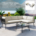 Modern Outdoor 3 Piece Pe Rattan Sofa Set All Weather Patio Metal Sectional Furniture Set With Cushions And Glass Table For Backyard, Poolside, Garden,Black,L Shaped Yes Sectional Black Seats 4 Weather Resistant Frame Water Resistant Cushion Garden &