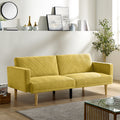 Multi Functional Futon Sofa Bed :Tapered Wood Legs Ideal For Small Living Rooms Multi Color Fabric Options Easily Converts To Single Bed, Yellow Yellow Velvet Wood Primary Living Space Medium Soft Mid Century Modern Square Arms Memory Foam Snowflake