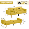 Multi Functional Futon Sofa Bed :Tapered Wood Legs Ideal For Small Living Rooms Multi Color Fabric Options Easily Converts To Single Bed, Yellow Yellow Velvet Wood Primary Living Space Medium Soft Mid Century Modern Square Arms Memory Foam Snowflake