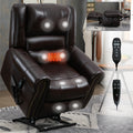 Power Lift Recliner Chair Heat Massage Dual Motor Infinite Position Up To 350 Lbs, Faux Leather, Heavy Duty Motion Mechanism With Usb Ports, Brown White Metal Primary Living Space Heavy Duty Pine Antique Brown Faux Leather Power Remote Medium Firm Pillow