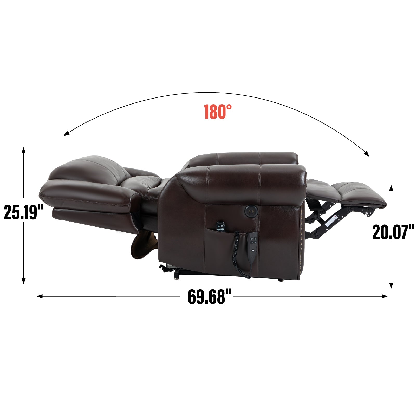 Power Lift Recliner Chair Heat Massage Dual Motor Infinite Position Up To 350 Lbs, Faux Leather, Heavy Duty Motion Mechanism With Usb Ports, Brown White Metal Primary Living Space Heavy Duty Pine Antique Brown Faux Leather Power Remote Medium Firm Pillow