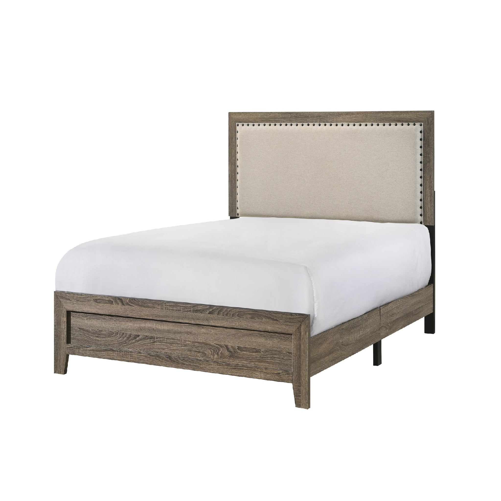 Grey Finish Fabric Upholstered Headboard Tufted Trim 1Pc Twin Size Youth Kids Panel Bed Beautiful Wooden Bedroom Furniture Box Spring Required Twin Grey Bed Frame Wood