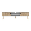 Huna Tv Stand, Dual Tone With Hinged Drawers And Open Shelves Multicolor Primary Living Space 60 69 Inches Modern Mdf Engineered Wood