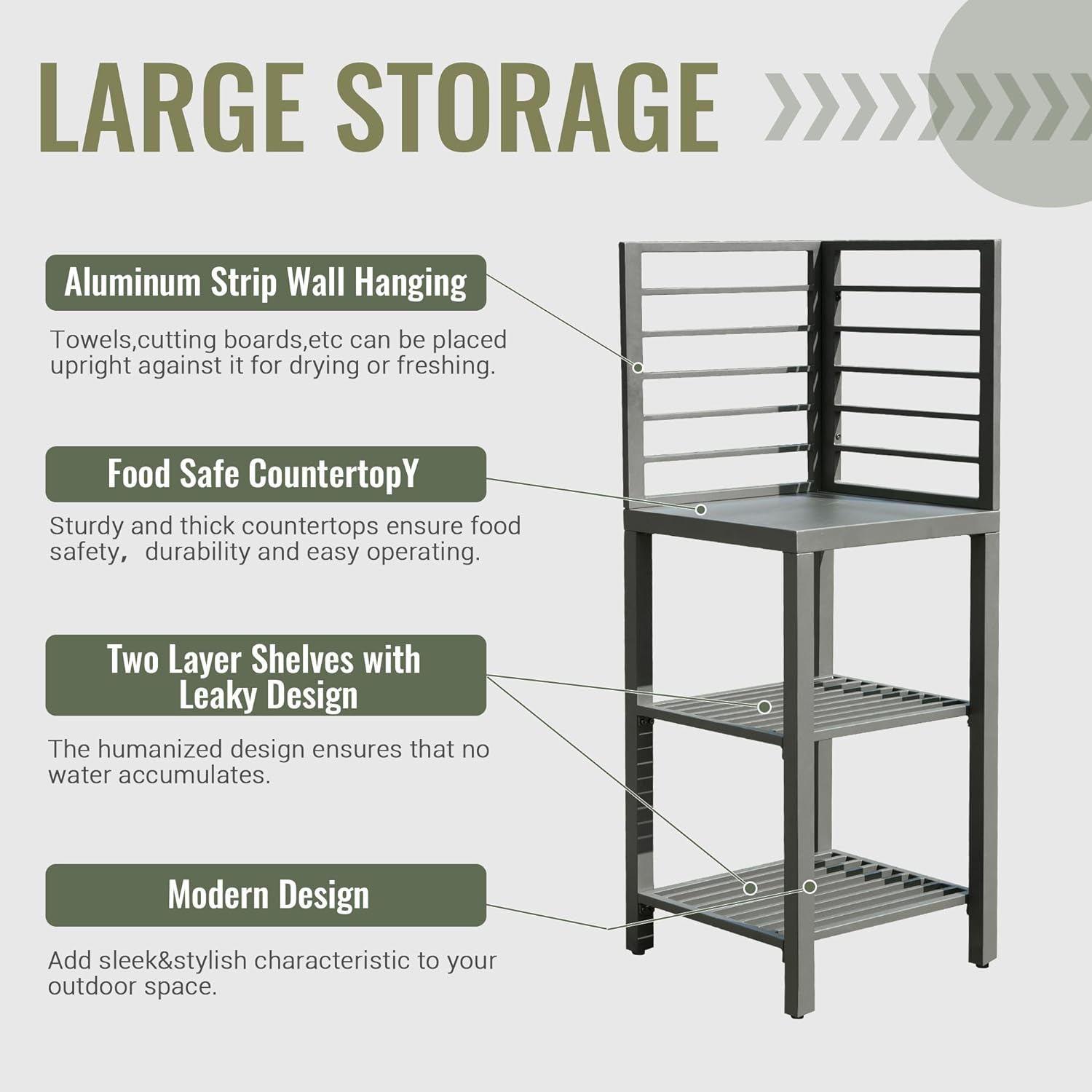 Outdoor Kitchen Island With Storage, Aluminum Kitchen Storage Island Outdoor Prep Table With Double Storage Rack, Freestanding Outdoor Corner Cabinet With Protective Cover Indoor Outdoor Grey Aluminum