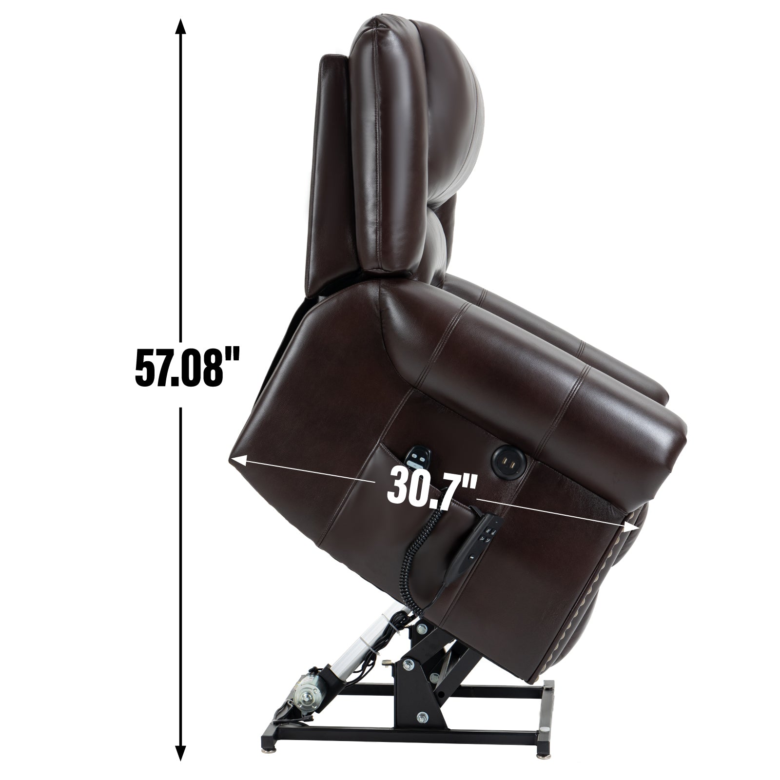 Power Lift Recliner Chair Heat Massage Dual Motor Infinite Position Up To 350 Lbs, Faux Leather, Heavy Duty Motion Mechanism With Usb Ports, Brown White Metal Primary Living Space Heavy Duty Pine Antique Brown Faux Leather Power Remote Medium Firm Pillow