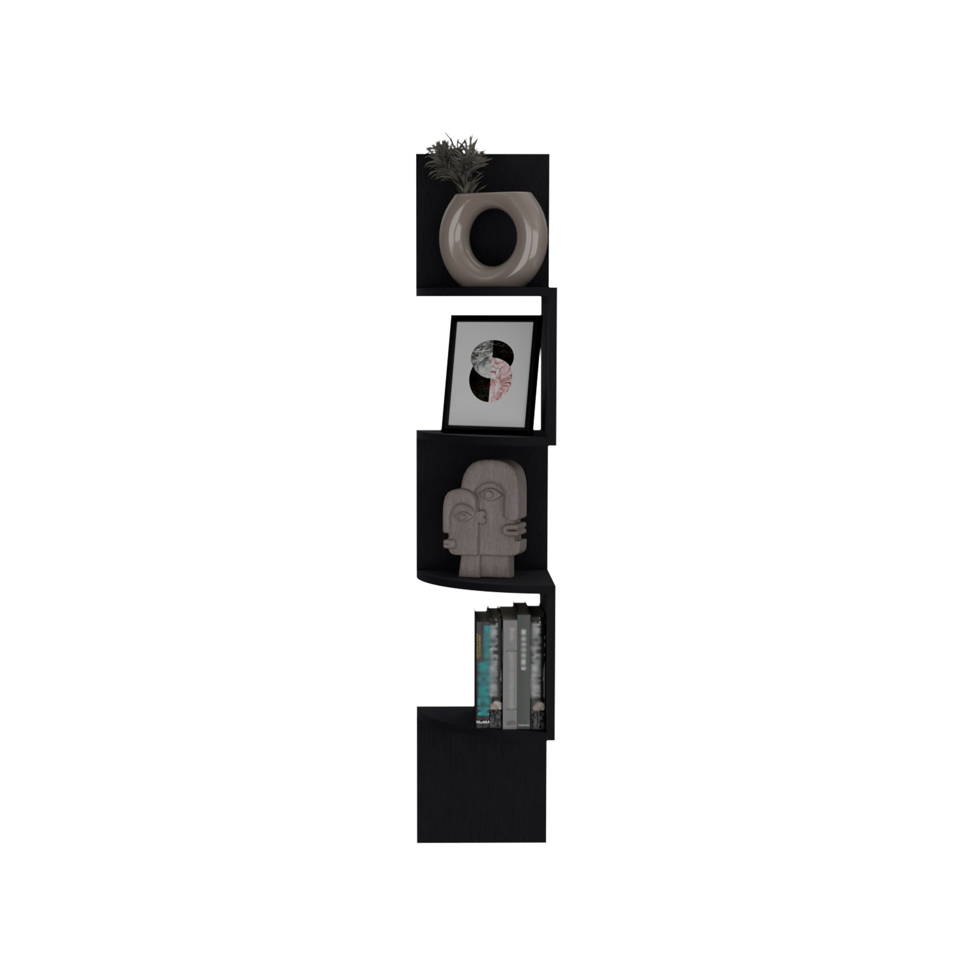 Rosset Corner Shelf, Modern Full Wall Design With Multiple Shelving Black Primary Living Space Modern Mdf Engineered Wood
