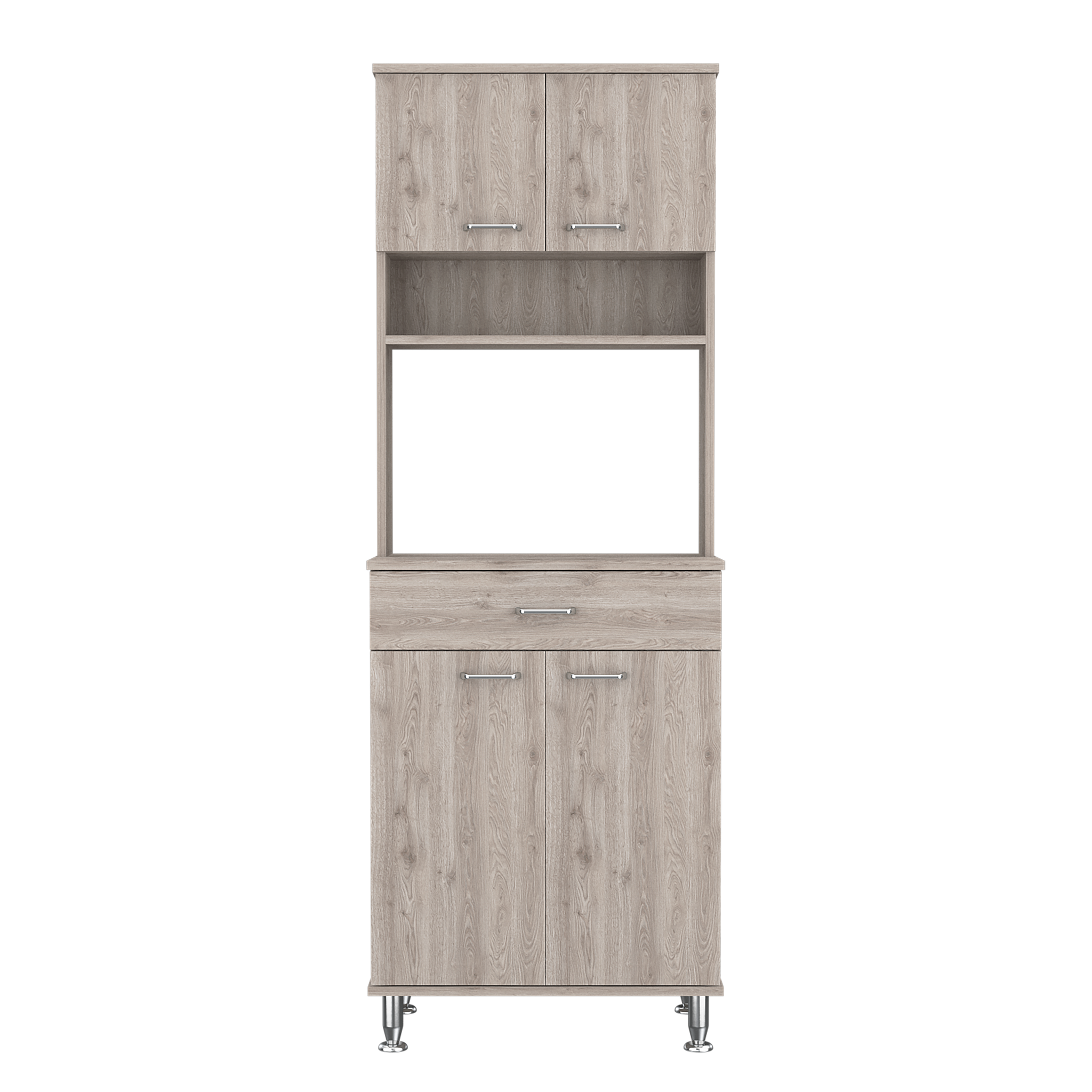 Bay Area Pantry, Two Door Cabinets, One Drawer, Four Adjustable Metal Legs Light Gray Kitchen Modern Particle Board Engineered Wood