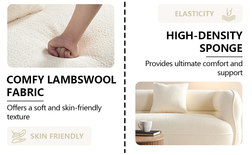 White Sectional Sofa, Durable Fabric, Solid Wood Frame, High Density Sponge Filler White Bathroom Medium Soft Fabric 3 Seat