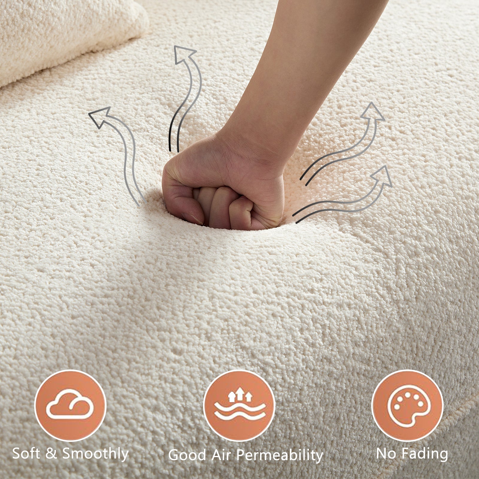 White Sectional Sofa, Durable Fabric, Solid Wood Frame, High Density Sponge Filler White Fabric 4 Seat