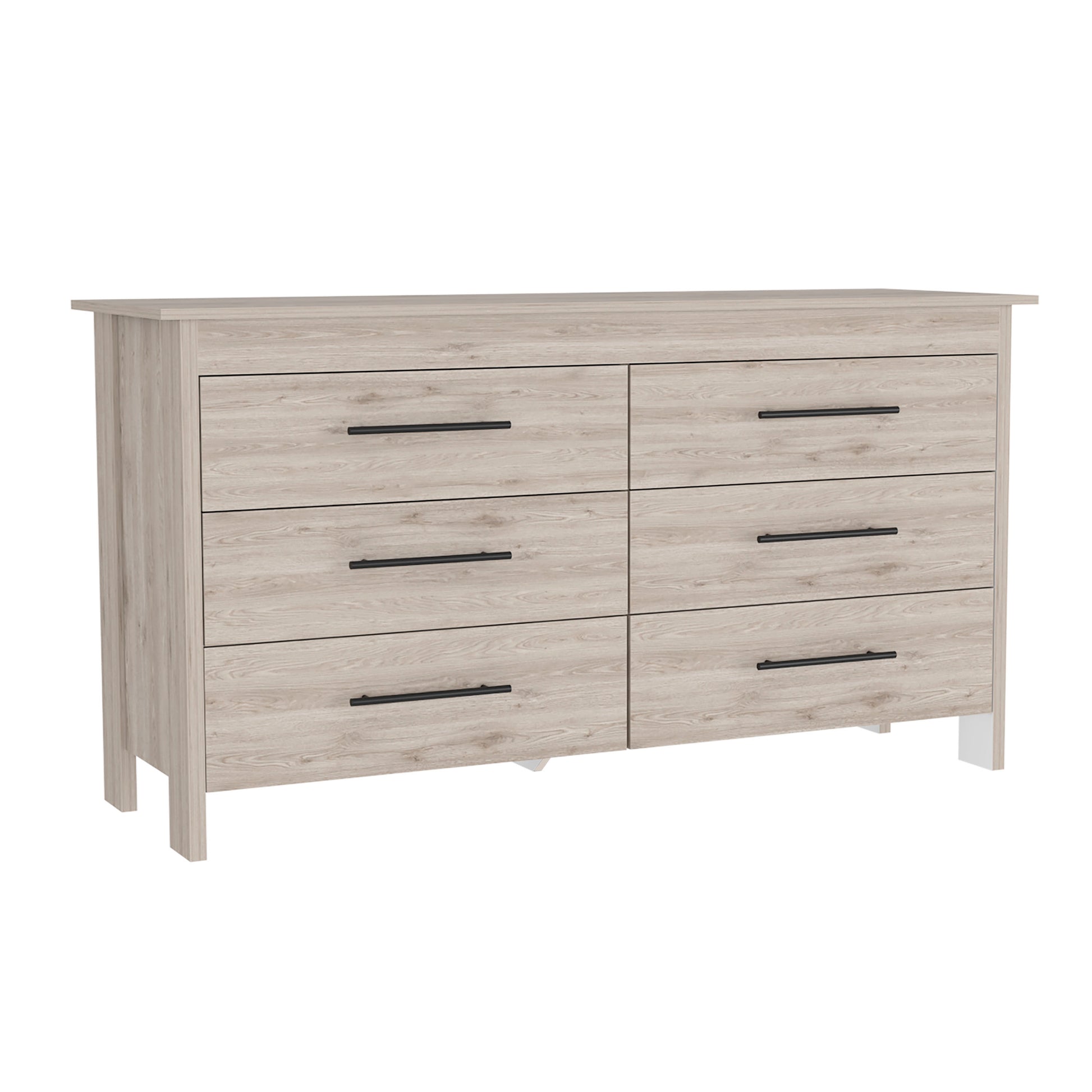 Hms 6 Drawer Double Dresser, Four Legs, Superior Top, Six Drawers Light Gray Gray Bedroom Modern Particle Board Particle Board