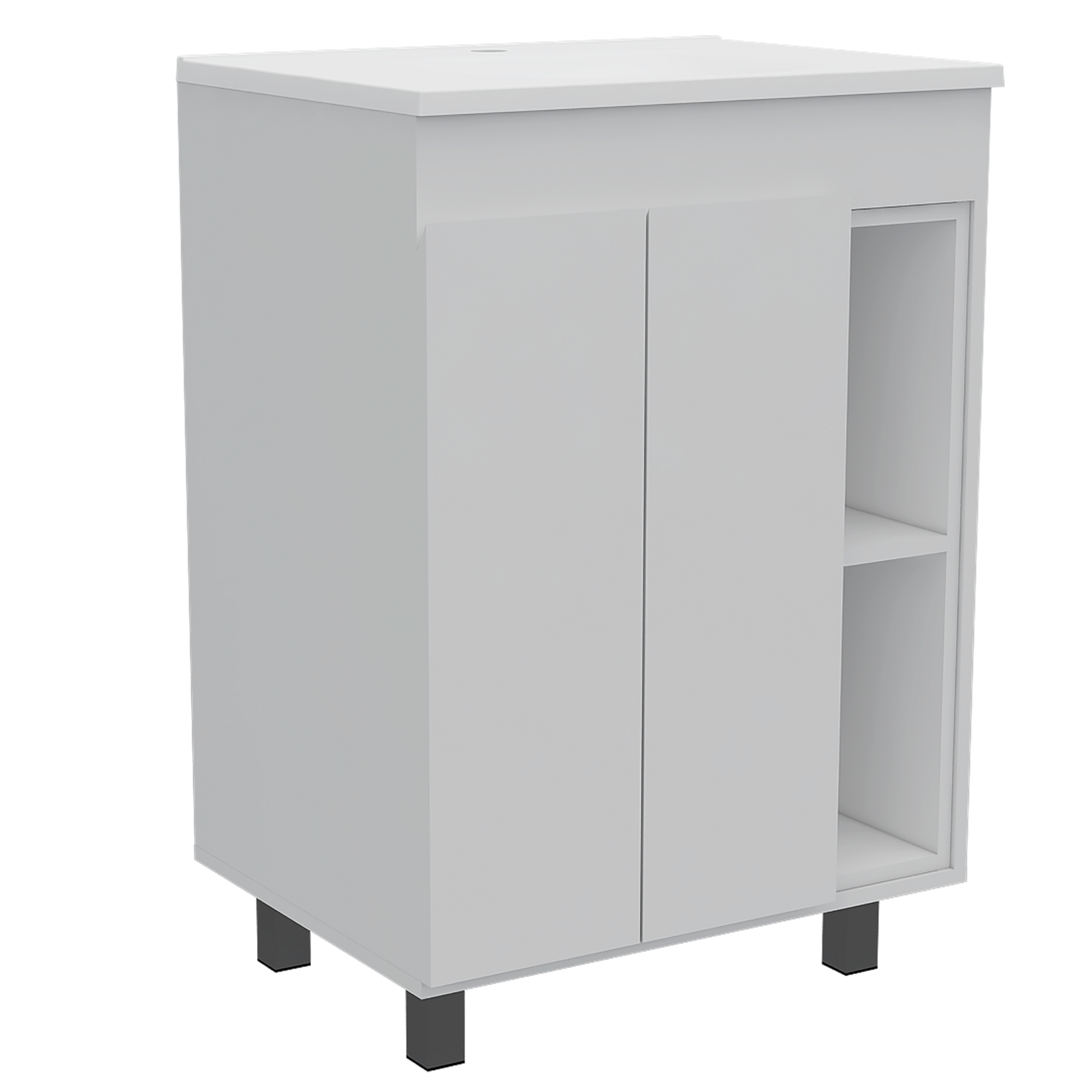 24" Meka Vanity, Two External Shelves, Double Door Cabinet White Hinged White Shelf White Bathroom Modern 2 Or Less Particle Board Particle Board