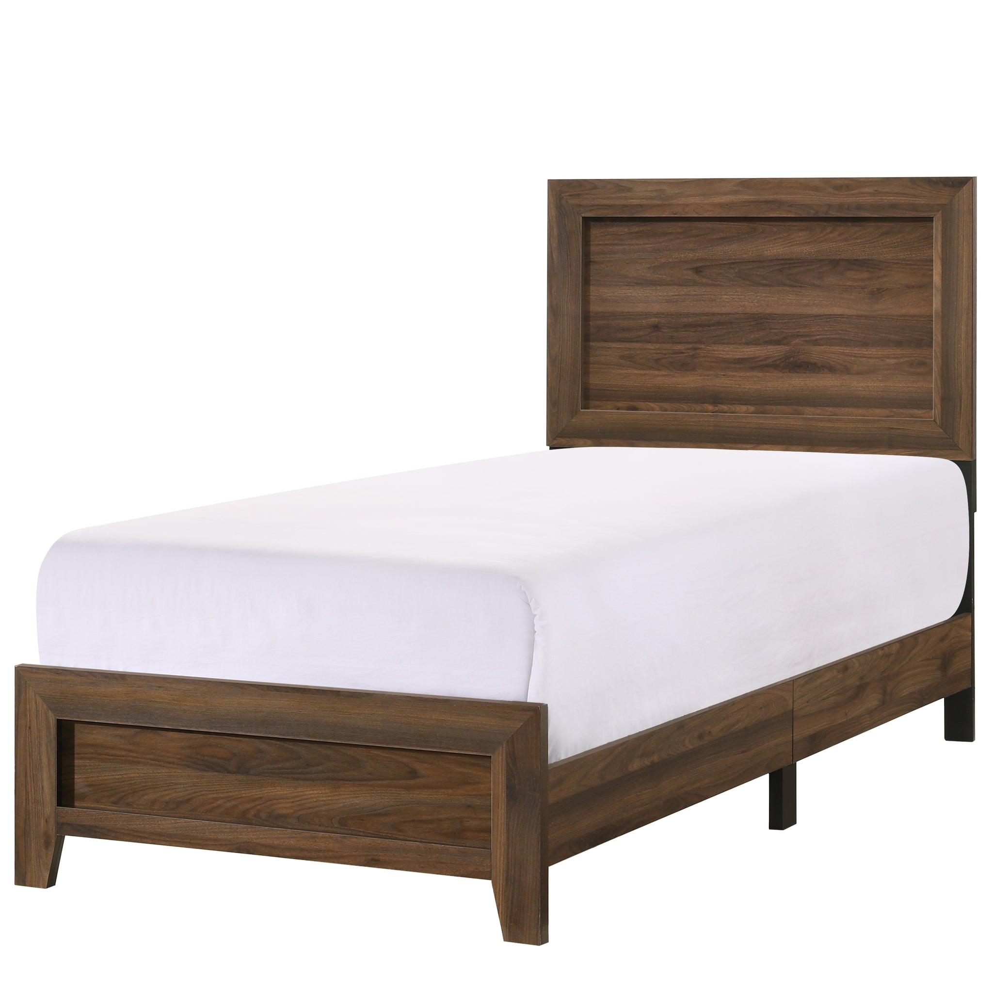 Brown Cherry Finish Fabric 1Pc Twin Size Panel Bed Beautiful Wooden Bedroom Furniture Contemporary Style Box Spring Required Twin Brown Bed Frame Wood
