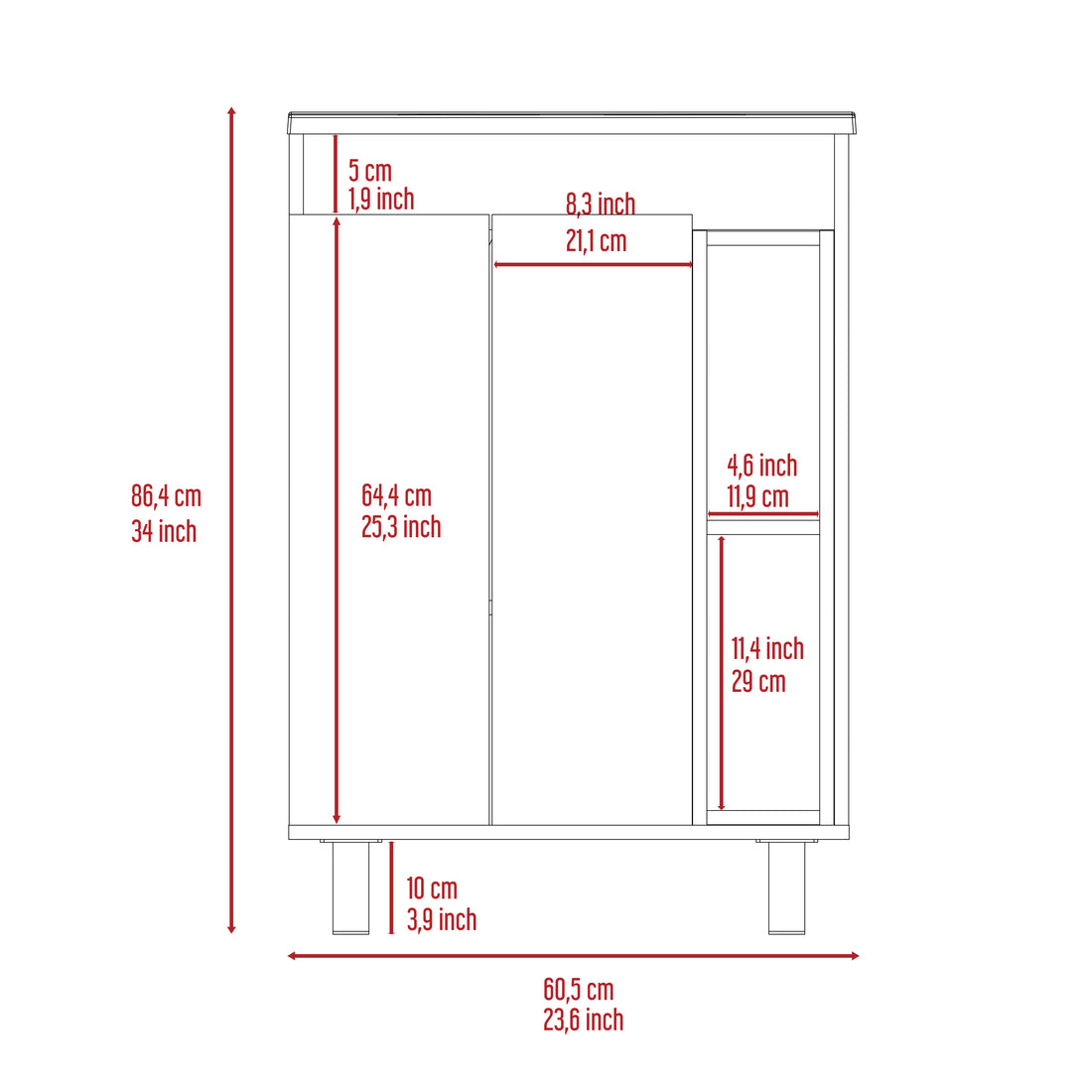 24" Meka Vanity, Two External Shelves, Double Door Cabinet White Hinged White Shelf White Bathroom Modern 2 Or Less Particle Board Particle Board