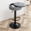 Round Storage Bar Stool Set Of 2, Grey Linen Height Adjustable Barstool, 360 Counter Height Swivel Stool, Armless Bar Chair With Metal Frame For Kitchen Counter Dining Living Room Grey Set Of 2 Foam Linen