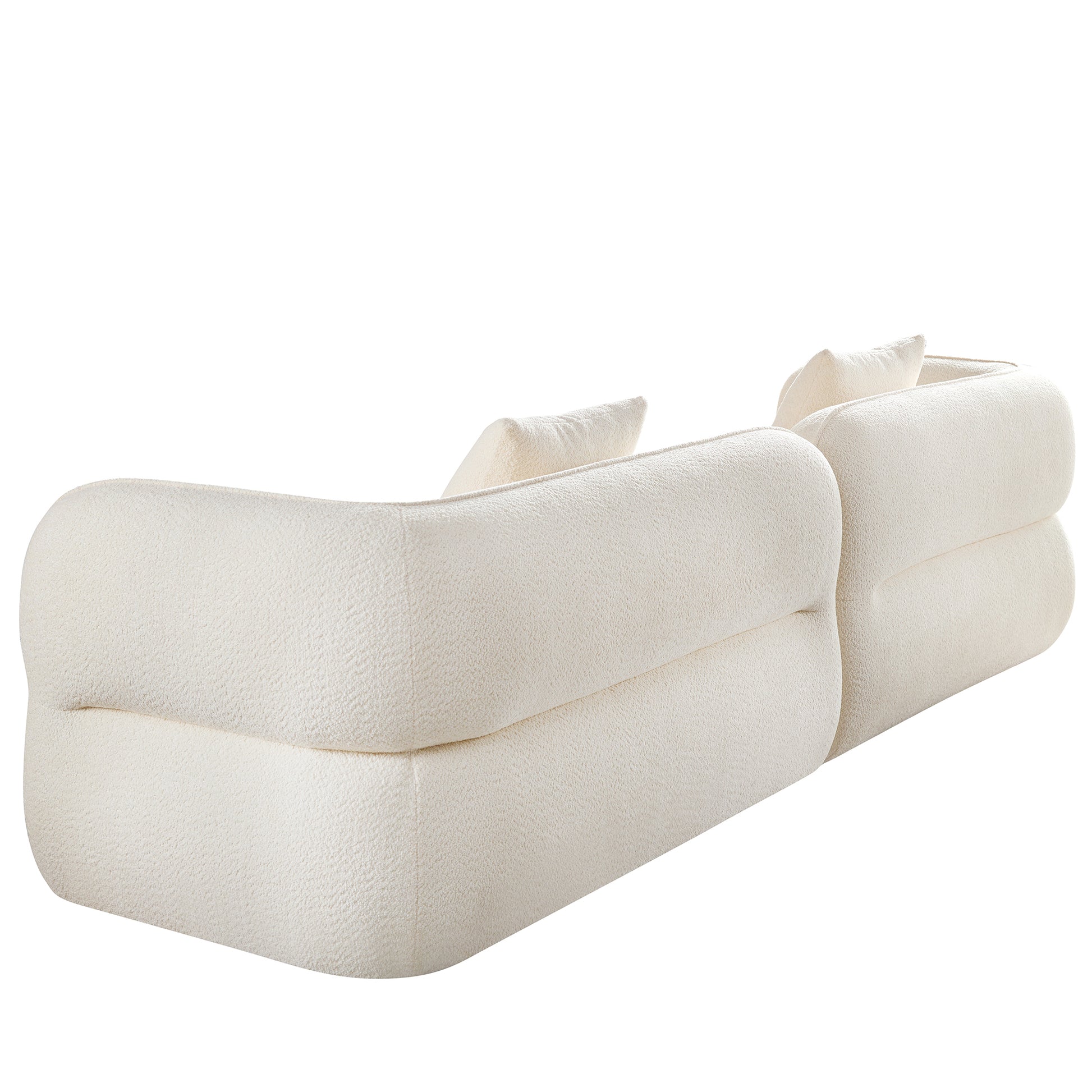 White Sectional Sofa, Durable Fabric, Solid Wood Frame, High Density Sponge Filler White Fabric 4 Seat