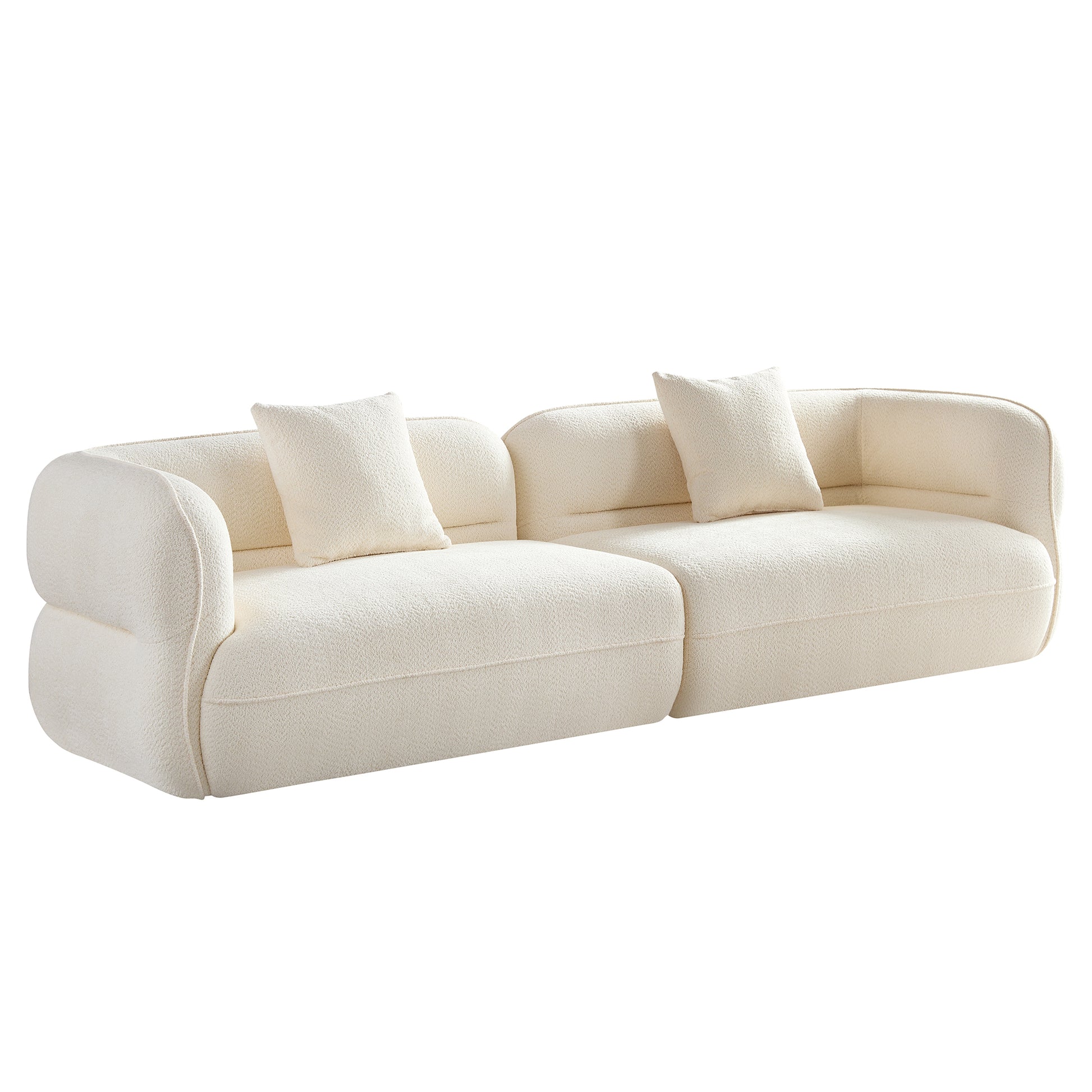 White Sectional Sofa, Durable Fabric, Solid Wood Frame, High Density Sponge Filler White Fabric 4 Seat