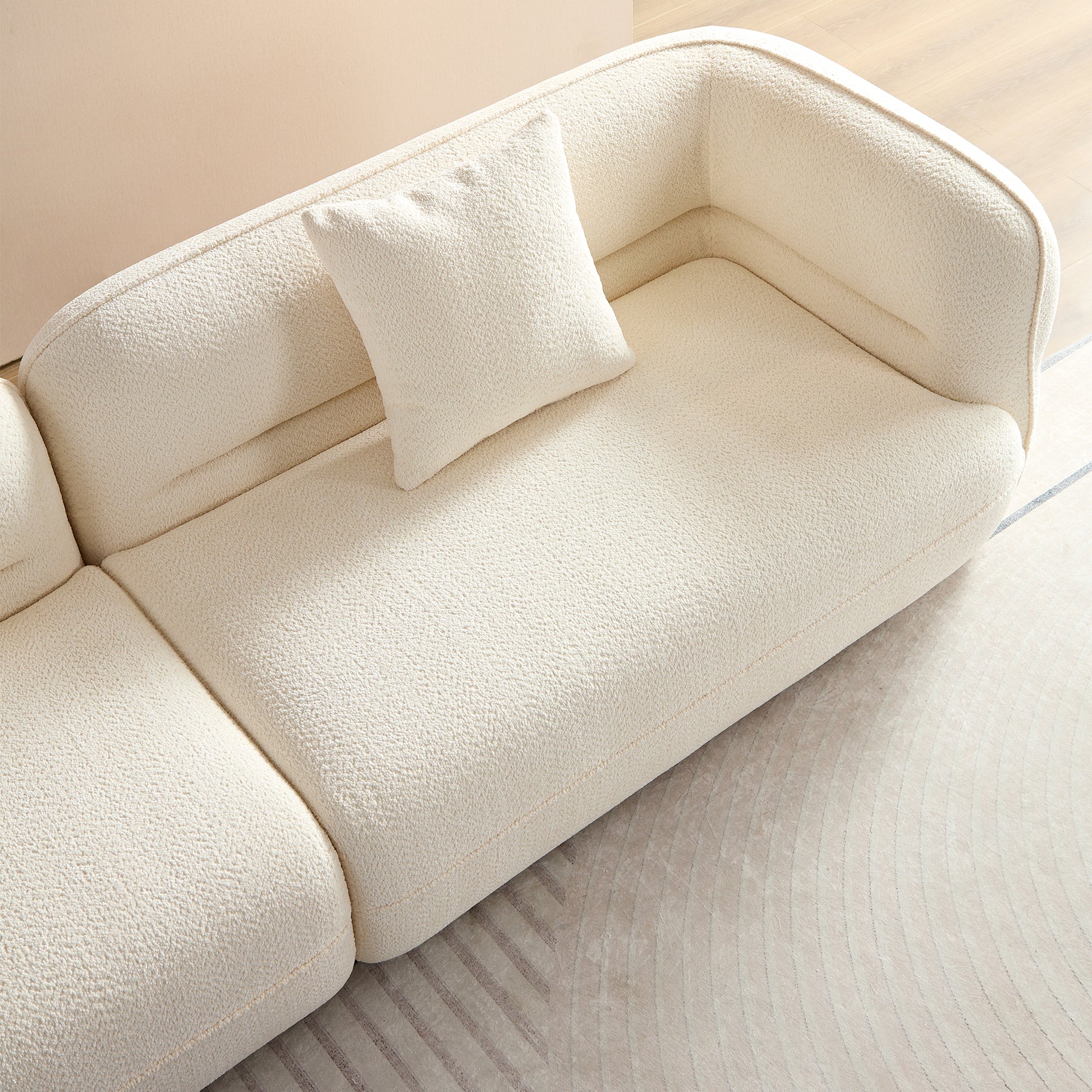 White Sectional Sofa, Durable Fabric, Solid Wood Frame, High Density Sponge Filler White Fabric 4 Seat