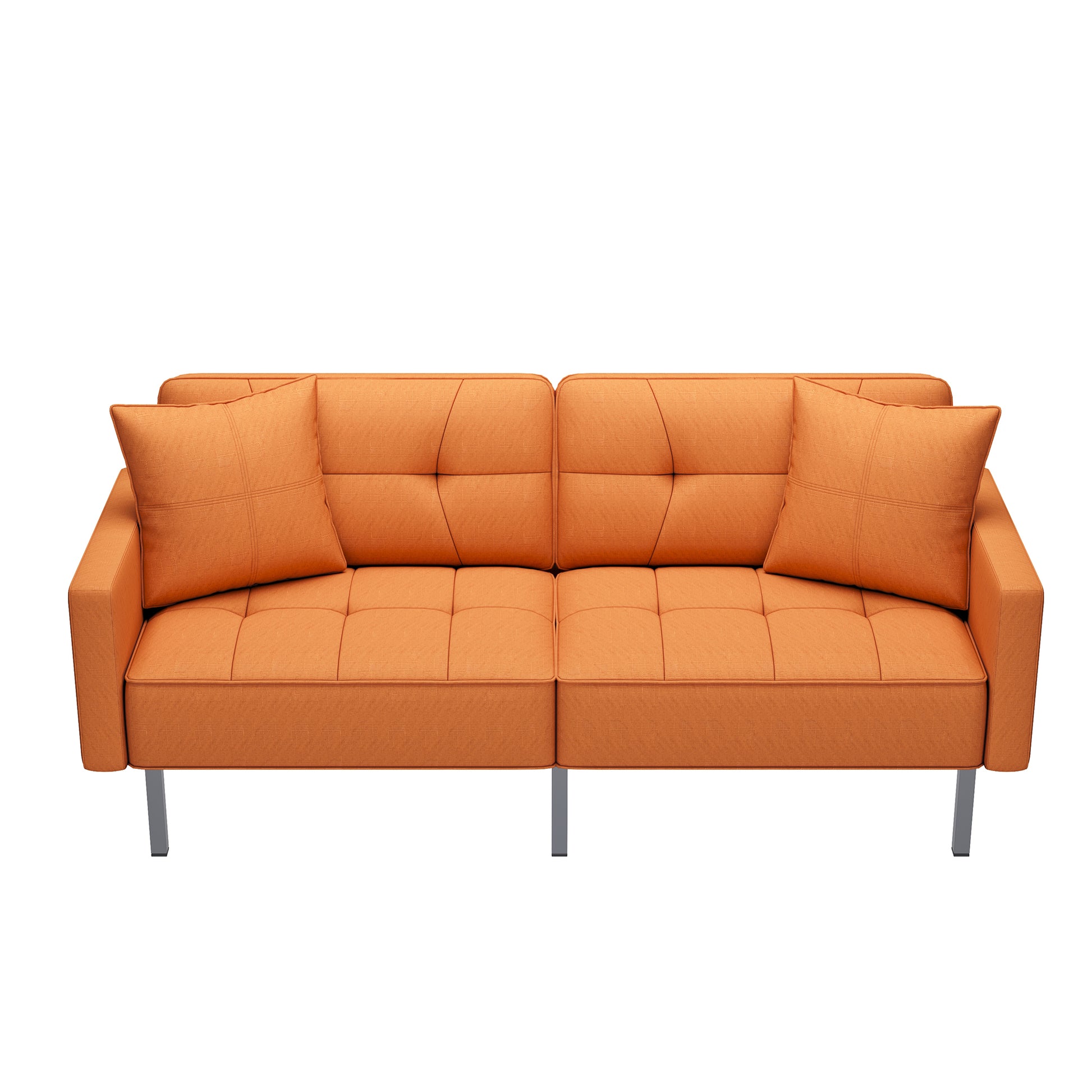 Orisfur. Linen Upholstered Modern Convertible Folding Futon Sofa Bed For Compact Living Space, Apartment, Dorm Orange Foam Linen