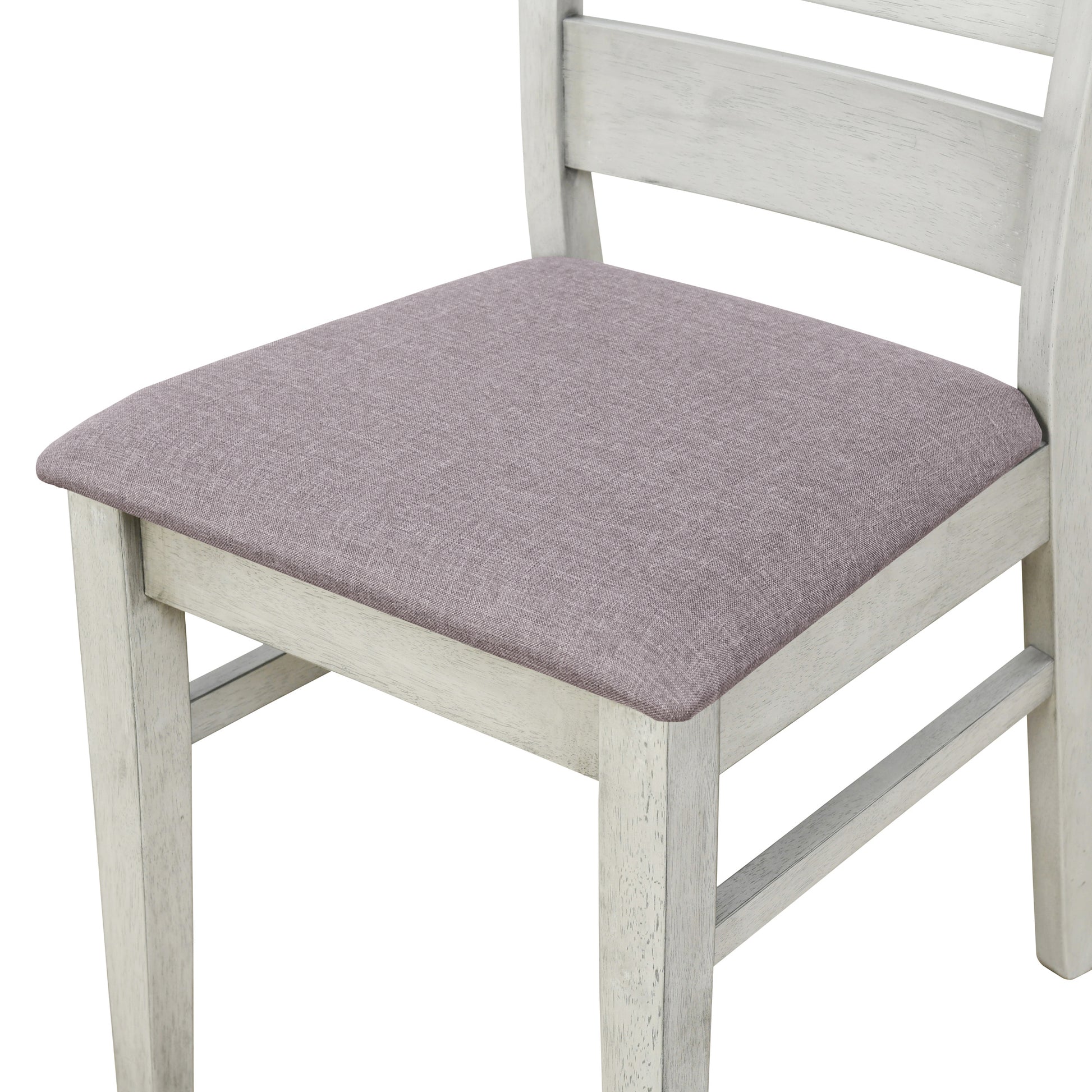 6 Piece Retro 59"L Rectangular Dining Table Set, Table With Unique Legs And 4 Upholstered Chairs & 1 Bench For Dining Room And Kitchen White Wood Dining Room Distressed Finish Rubberwood Rectangular Dining Table With Chair And Bench Upholstered Chair