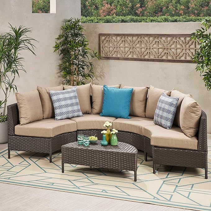 Pt Limon 5Pcs Sofa Set Yes Brown Beige Garden & Outdoor Sofa Seating Groups Pe Rattan Iron Waterproof Fabric