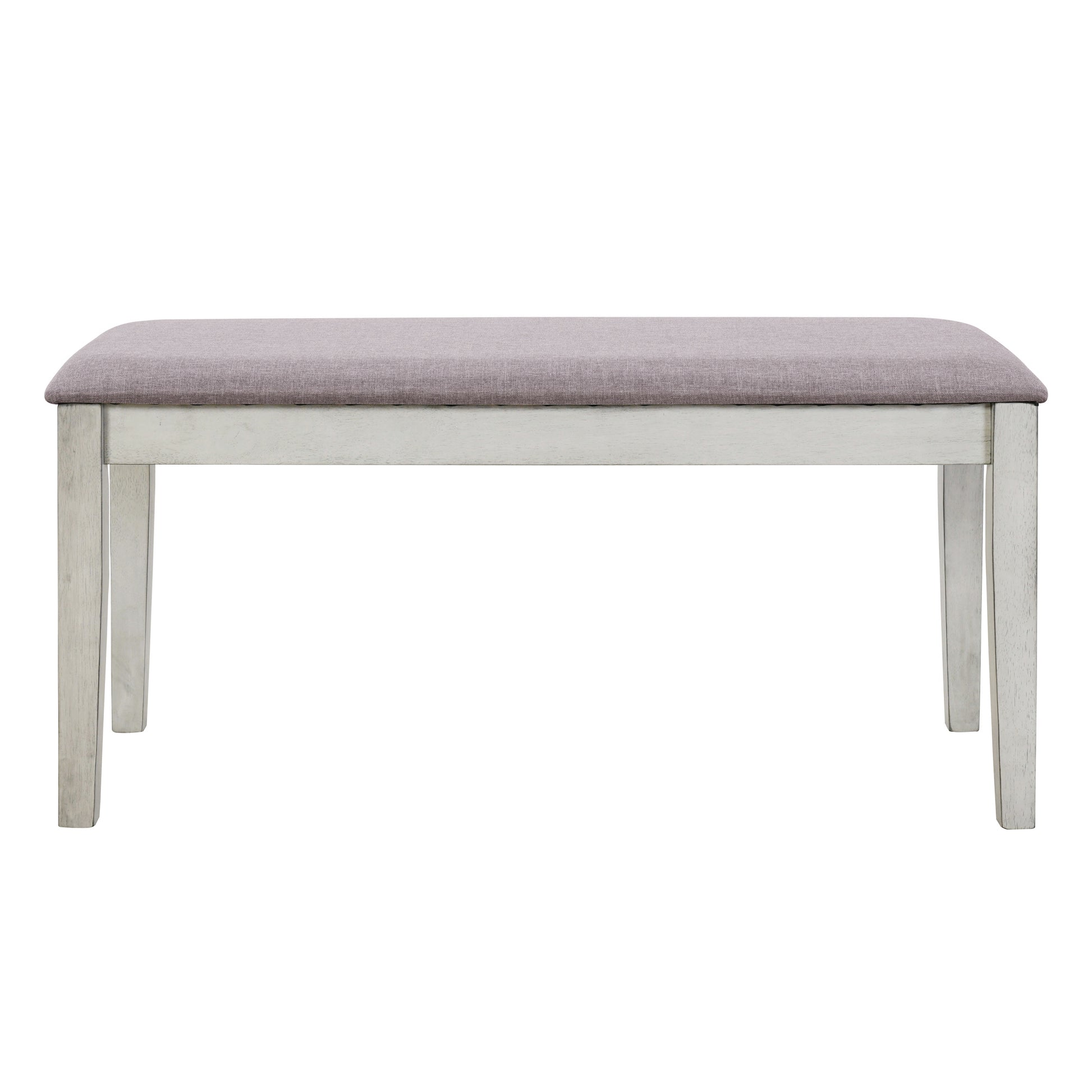 6 Piece Retro 59"L Rectangular Dining Table Set, Table With Unique Legs And 4 Upholstered Chairs & 1 Bench For Dining Room And Kitchen White Wood Dining Room Distressed Finish Rubberwood Rectangular Dining Table With Chair And Bench Upholstered Chair