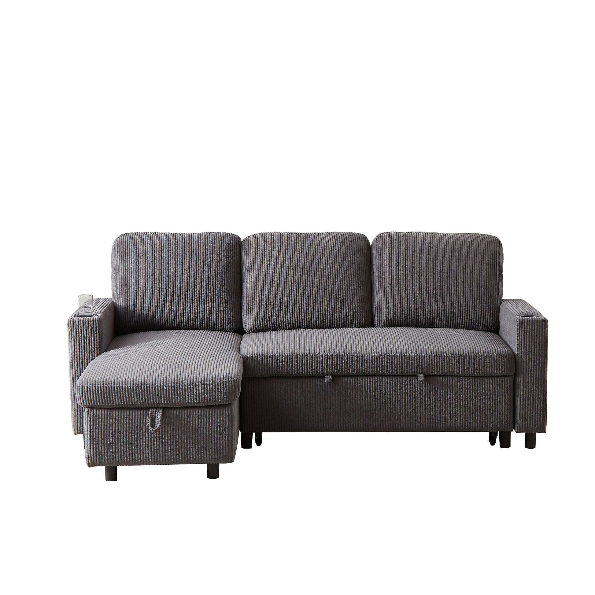 Fx78.7" Comfortable Corduroy L Shaped Combo Sofa Bed, Living Room Furniture Set For Tight Spaces, Reversible Sleeper Combo Sofa With Pullout Bed, Reversible Sofa Bed For Living Room,W1926S00011 Grey Wood Primary Living Space Foam Corduroy 3 Seat