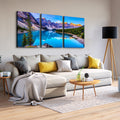 3 Panels Framed Nature Landscape Mountain & Lake Canvas Wall Art Decor,3 Pieces Mordern Canvas Decoration Painting For Office,Dining Room,Living Room, Bedroom Decor Ready To Hang Rectangle Framed