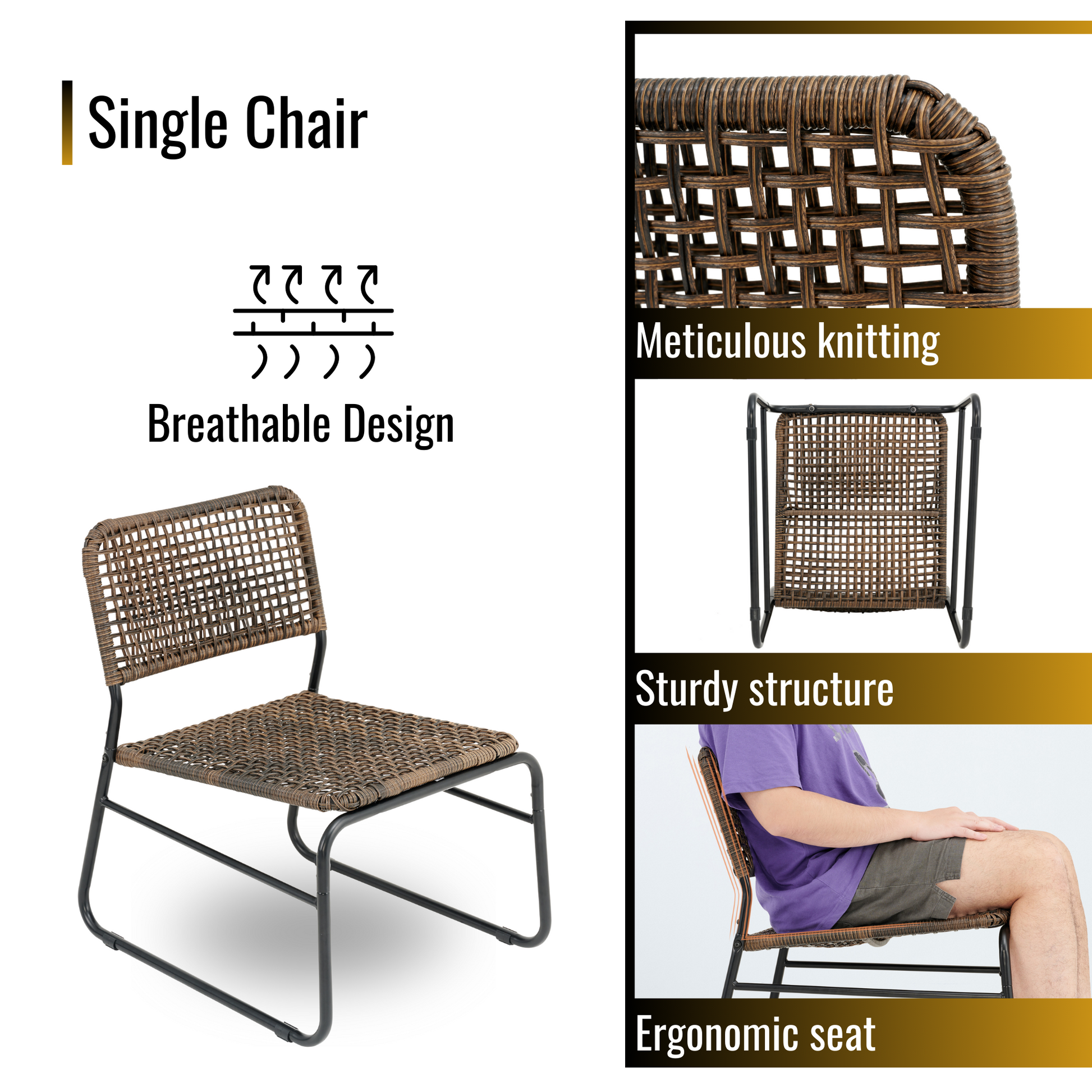 Patio Furniture Set 3 Piece Mixture Pattern Pe Rattan Steel Frame And Modern Round Table, Brown And Black No Sectional Black Brown Seats 2 Rust Resistant Frame Garden & Outdoor American Design,American Traditional,Antique,Vintage 2 Person Seating Group