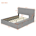 Full Size Upholstered Platform Bed With Lateral Storage Compartments And Thick Fabric, Velvet, Gray Gray Velvet