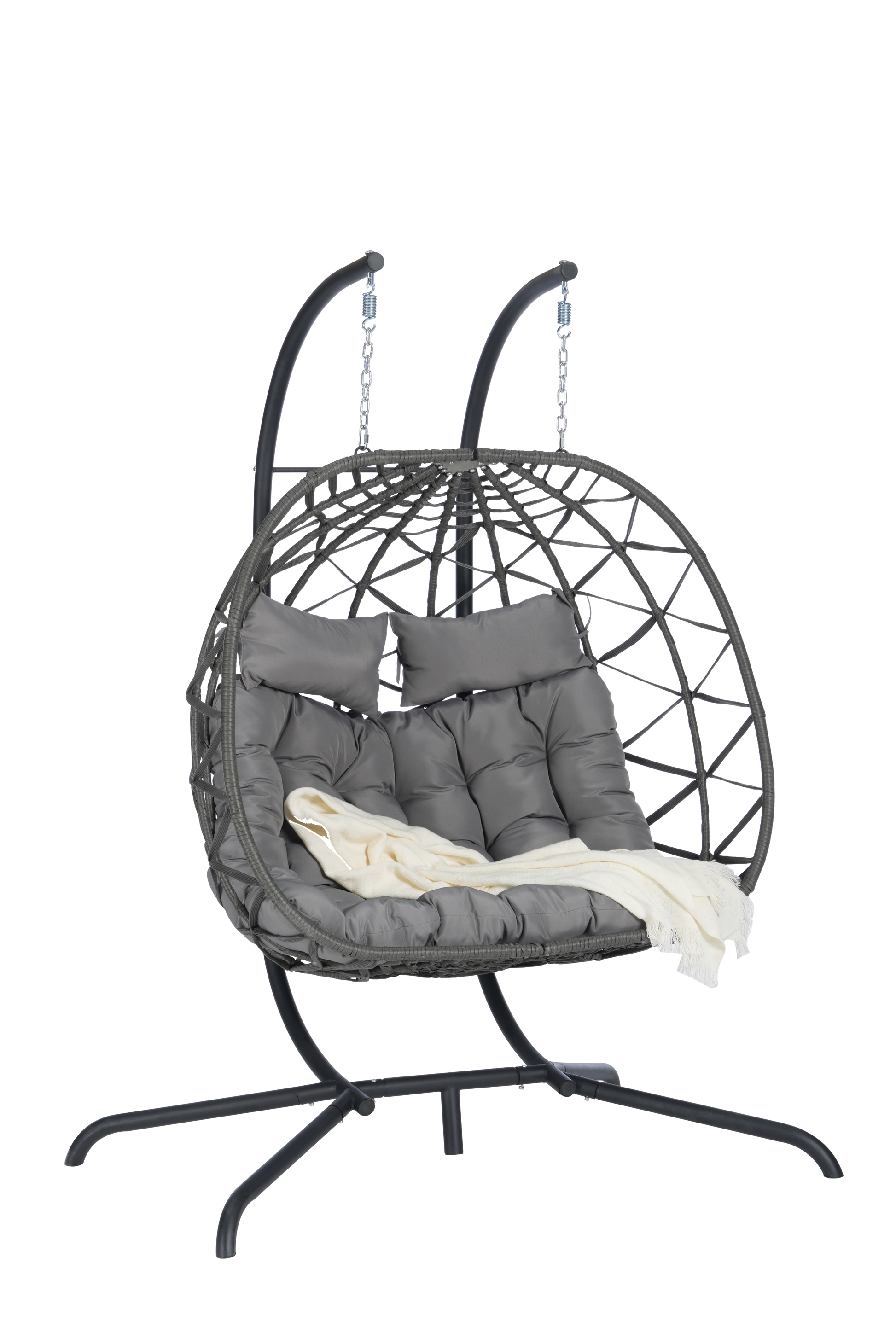 2 Person Outdoor Rattan Hanging Chair Patio Wicker Egg Chair Yes Complete Patio Set Dark Gray Uv Resistant Frame Water Resistant Cushion Garden & Outdoor American Design,American Traditional 2 Person Seating Group Polyethylene Rattan