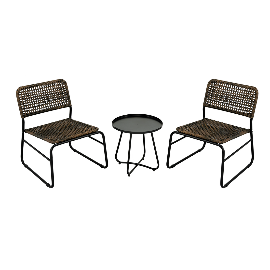 Patio Furniture Set 3 Piece Mixture Pattern Pe Rattan Steel Frame And Modern Round Table, Brown And Black No Sectional Black Brown Seats 2 Rust Resistant Frame Garden & Outdoor American Design,American Traditional,Antique,Vintage 2 Person Seating Group