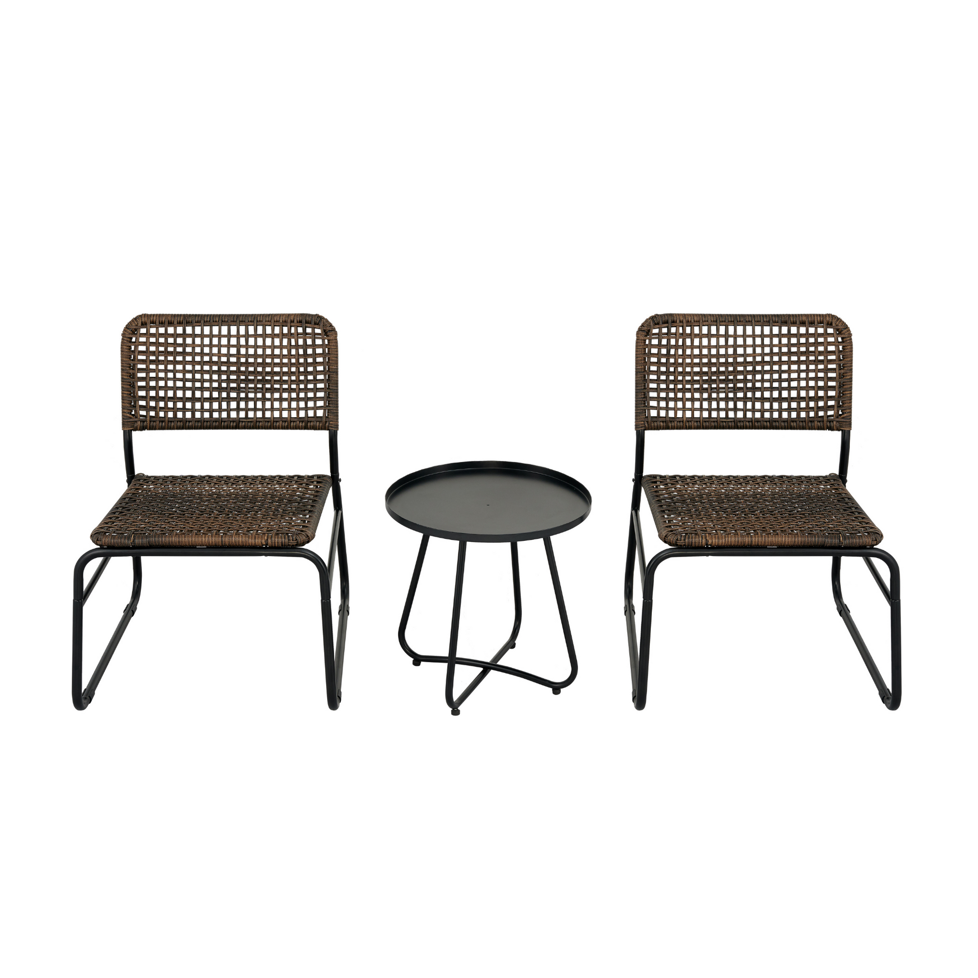 Patio Furniture Set 3 Piece Mixture Pattern Pe Rattan Steel Frame And Modern Round Table, Brown And Black No Sectional Black Brown Seats 2 Rust Resistant Frame Garden & Outdoor American Design,American Traditional,Antique,Vintage 2 Person Seating Group