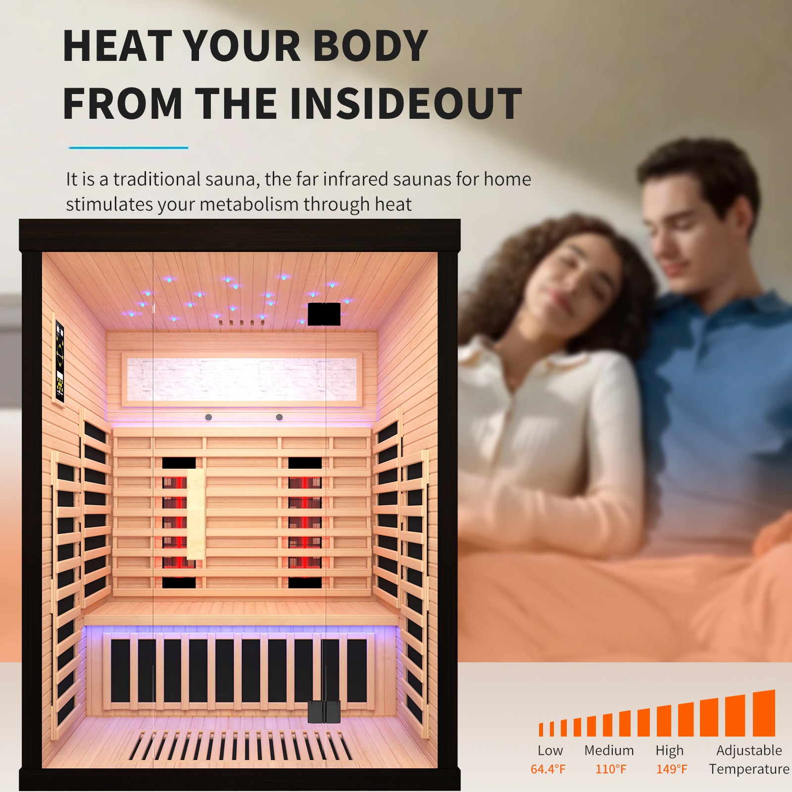 Luxury Double Sauna Room Black Natural Wood Paper Glass