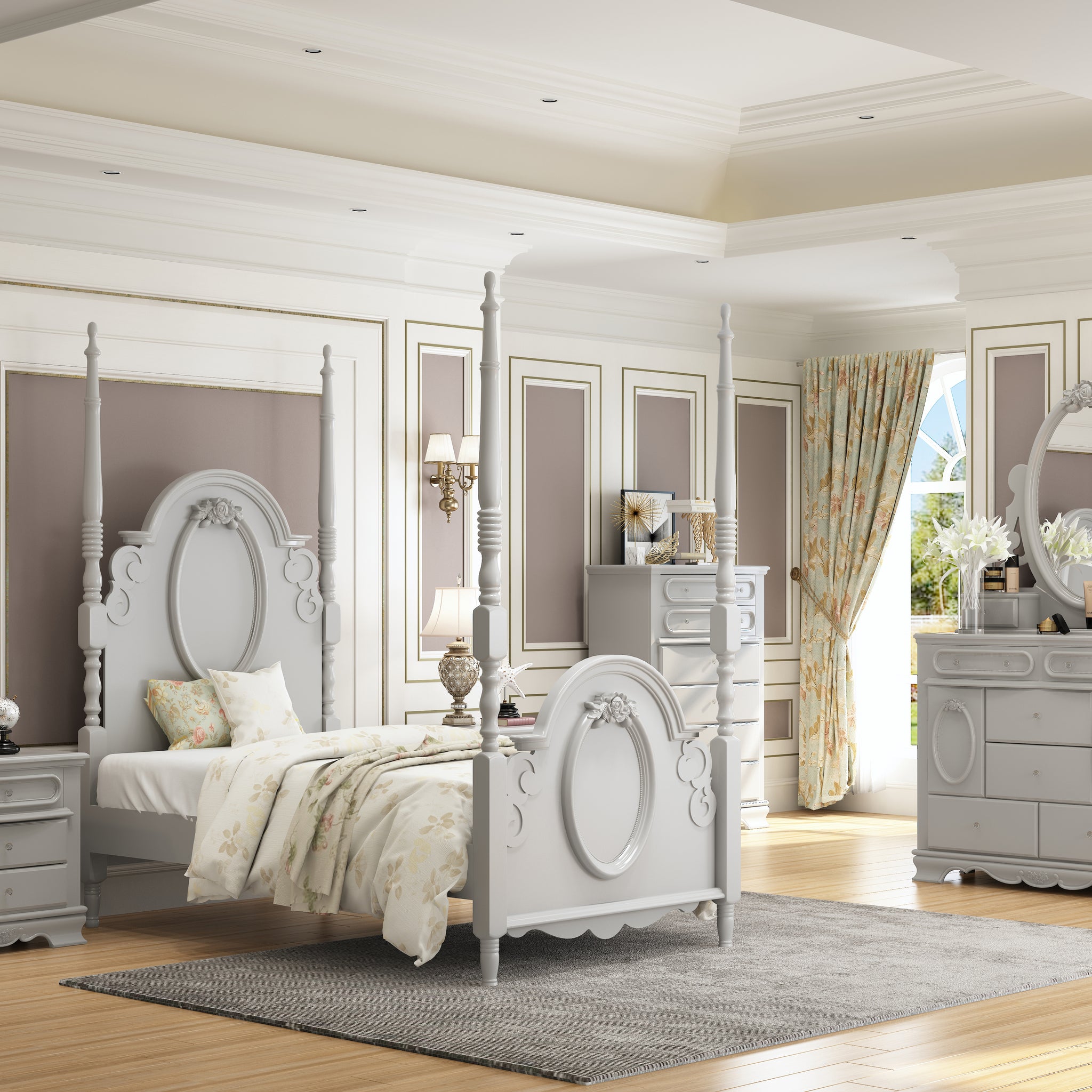 Flora Full Bed Poster , Gray Finish Bd02203F Full Gray Wood