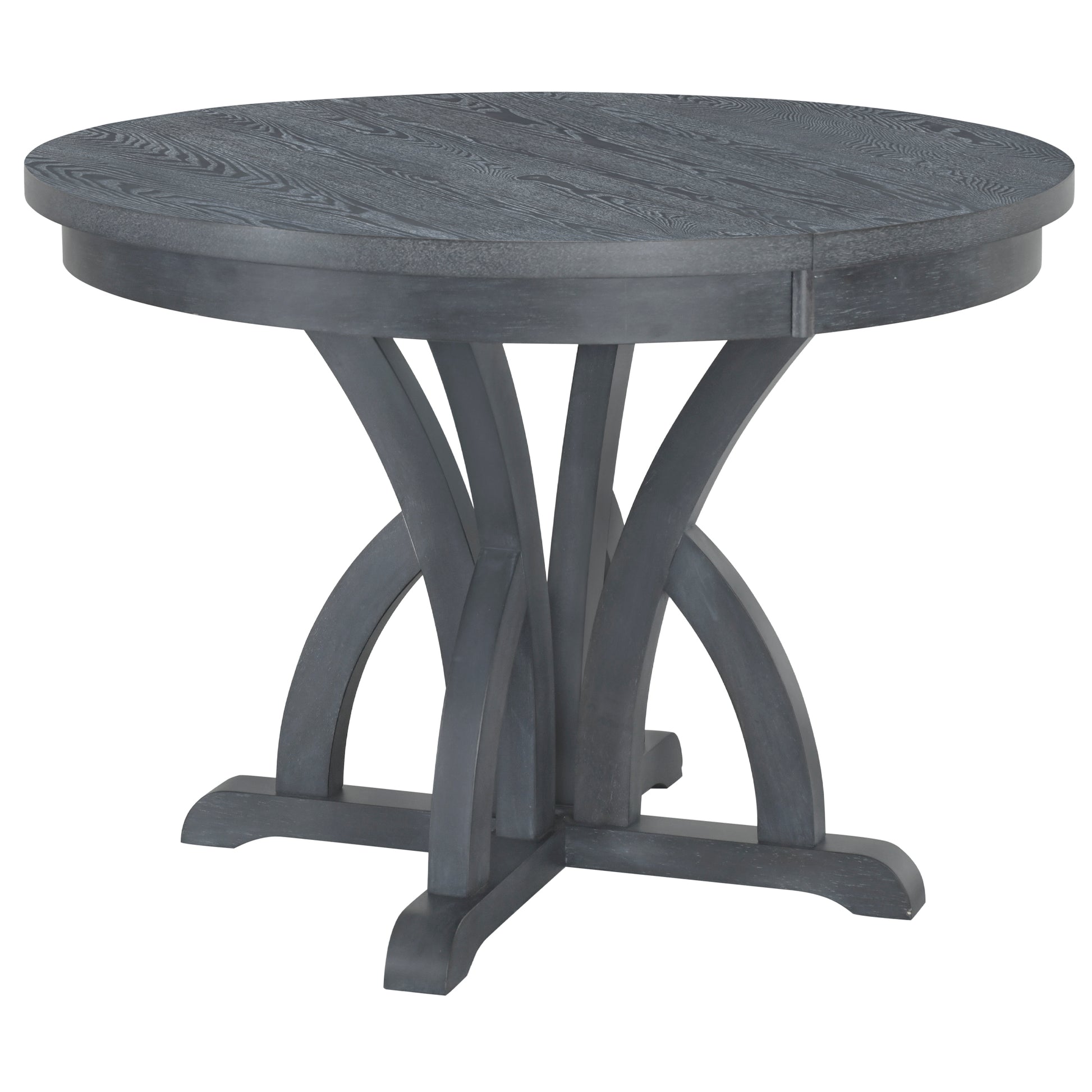 5 Piece Farmhouse Round Pedestal Extending Dining Table Set Extendable Kitchen Table Set With 15.8" Removable Leaf And Ladder Back Dining Chairs For Small Places, Black Wood Dining Room Extendable Rubberwood Oval Dining Table With Chair Upholstered Chair