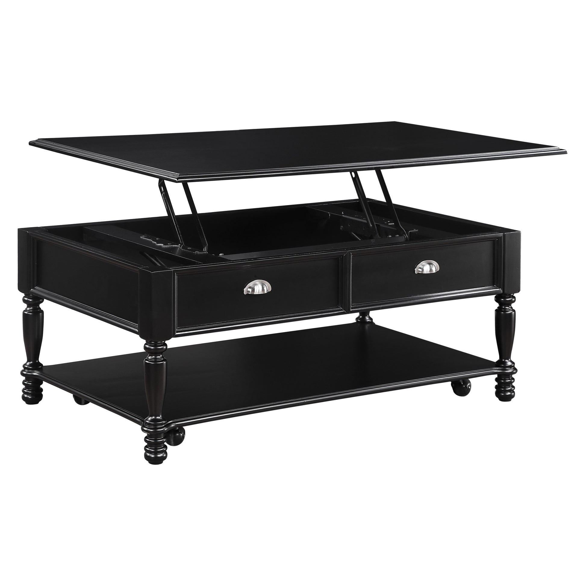 Classic Design Black Finish Lift Top Cocktail Table With Casters Bottom Shelf Wooden Traditional Living Room Furniture Black Primary Living Space Classic,Traditional Rectangular Coffee & End Tables Wood