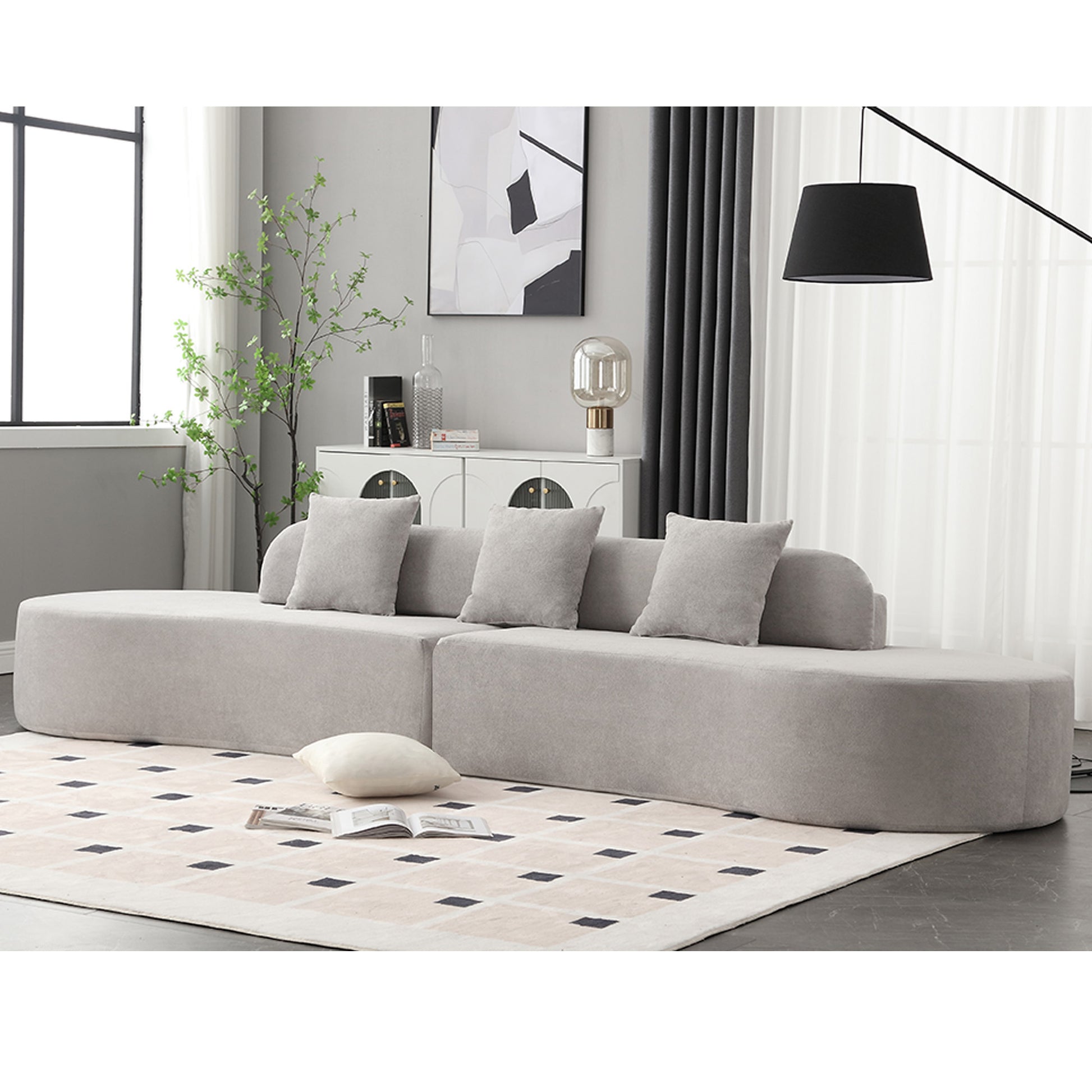 Arrived Modern Curved Combination Sofa, Terrycloth Fabric Sofa, Minimalist Sofa In Living Room, Apartment, No Assembly Required, Three Pillows,Gray Gray Primary Living Space Medium Soft Polyester 4 Seat