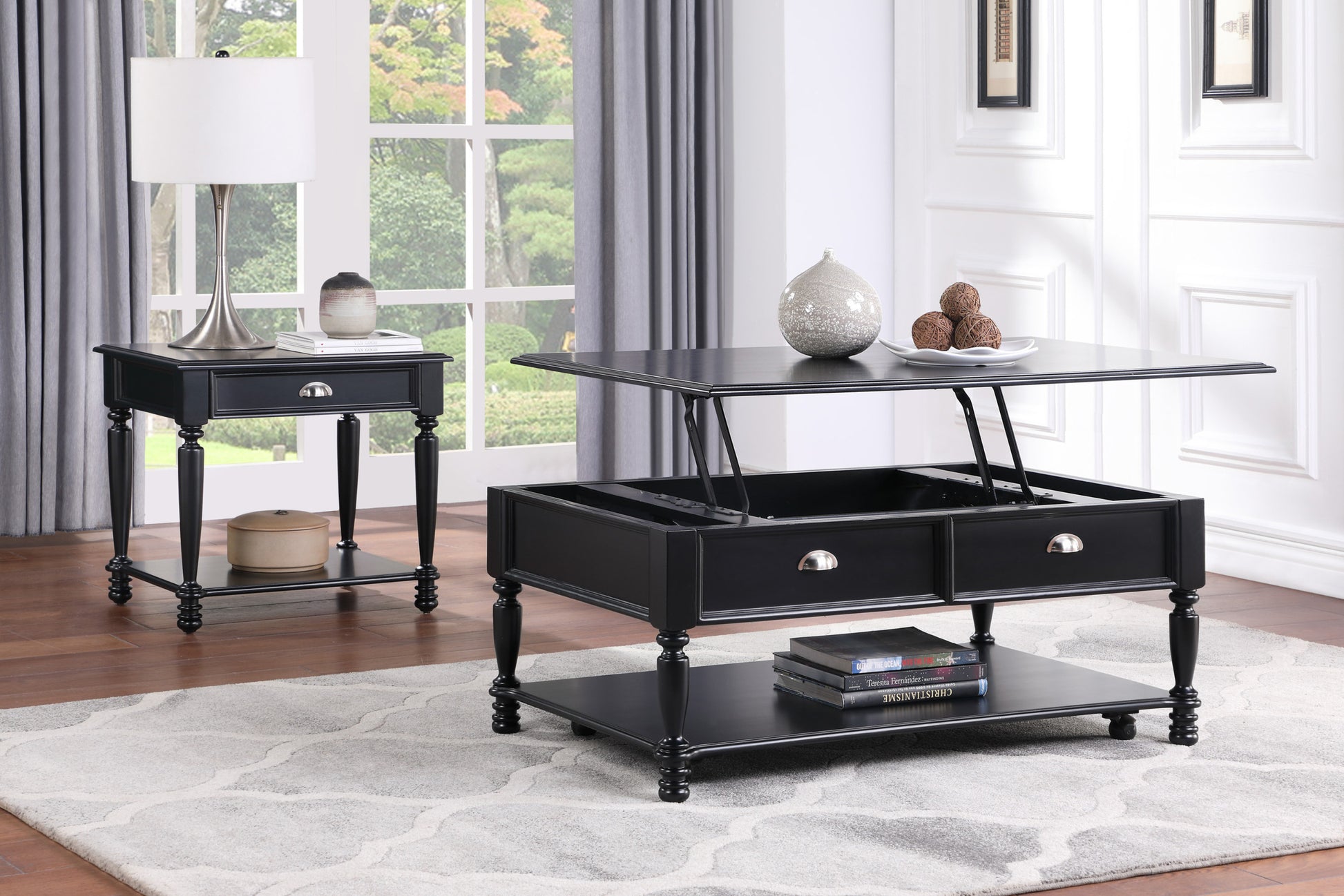 Classic Design Black Finish Lift Top Cocktail Table With Casters Bottom Shelf Wooden Traditional Living Room Furniture Black Primary Living Space Classic,Traditional Rectangular Coffee & End Tables Wood