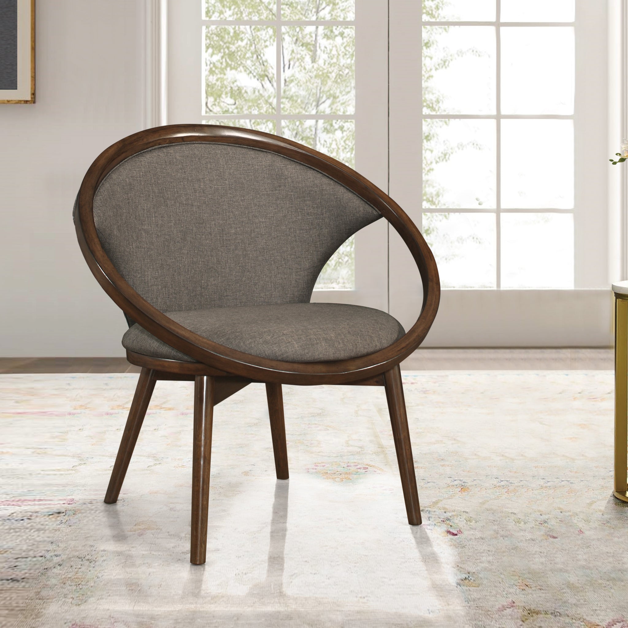 Mid Century Design Solid Rubberwood Unique Accent Chair 1Pc Brown Fabric Upholstered Modern Home Furniture Walnut Finish Frame Chocolate Primary Living Space Mid Century Modern Solid Wood